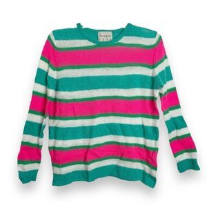 Jumper 1234 Bright Pink Green Cream Stripe 100% Cashmere Sweater Women’s 2 (M)